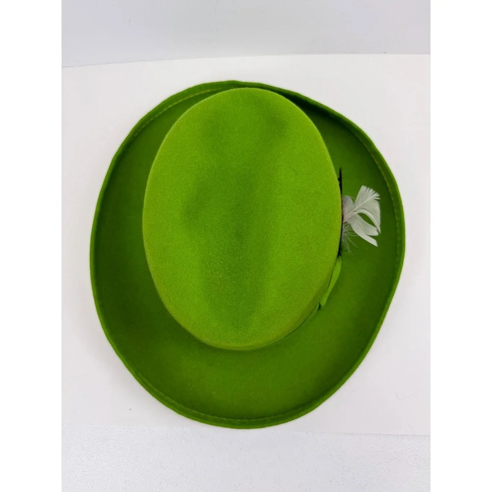 Vintage Capas Designs Lime Green Wool Fedora Hat with Feather Accent Godfather M